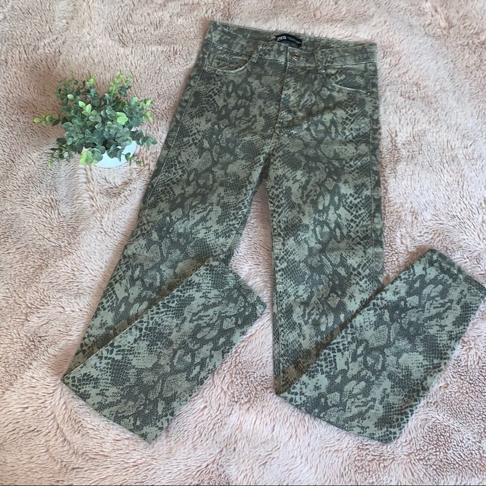 Zara Snake Print Tan & Brown High-Rise Skinny Jeans Size: 4